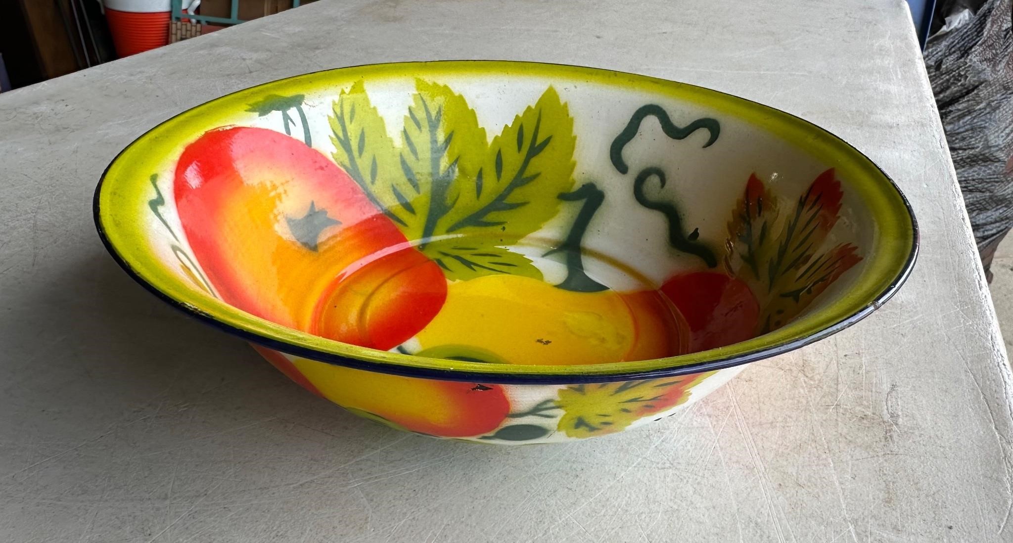 Fruit Pattern Enameled Bowl