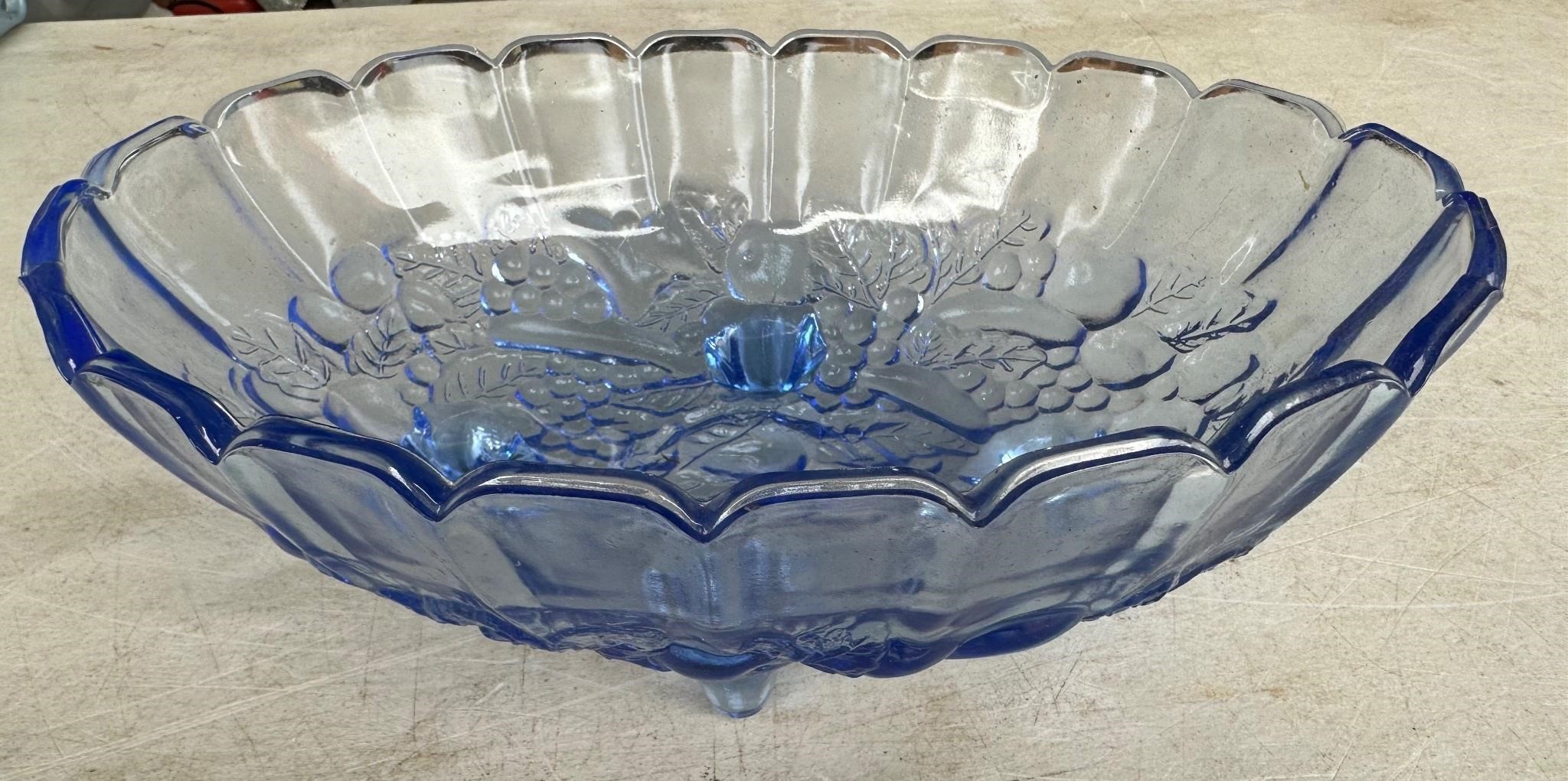 Blue Glass Oval Footed Bowl