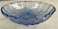 Blue Glass Oval Footed Bowl