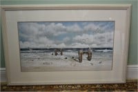 Shore and Seagulls by James W. Harris Framed Print