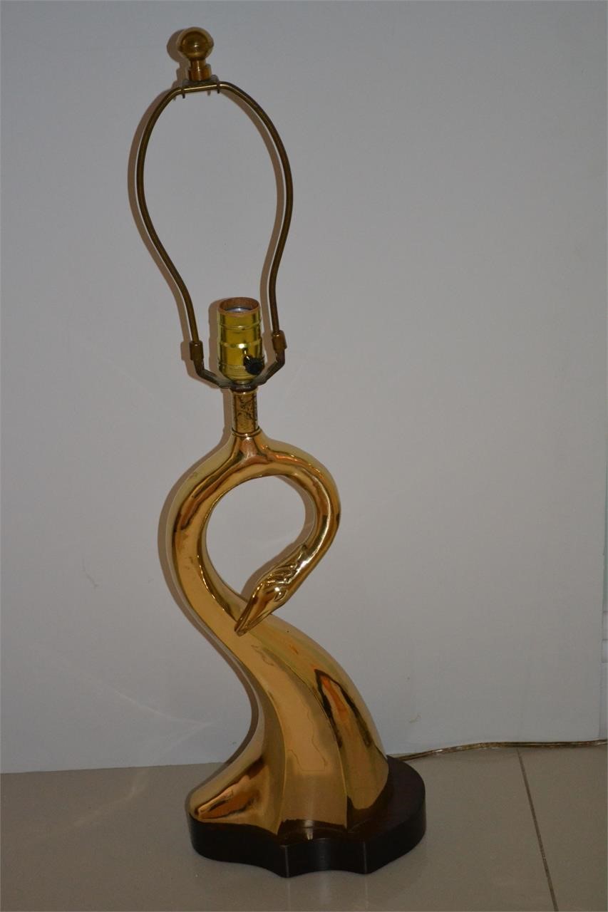 Vintage Frederick Cooper Brass Swan Table Lamp
