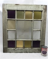 Antique Colored Glass Window Wood Frame