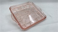 Pink Depression Glass Doric Pattern Square Dish