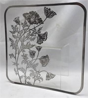 Mcm Vintage Square Glass Platter Silvertone Design