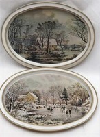 2 Currier & Ives Winter Serving Trays Metal