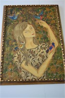 Girl with Birds Oil on Board Painting iza-63