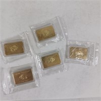 (5) Gold Buffalo 1 oz Gold Plated Bars