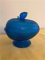 Blue Glass Acorn Candy Dish