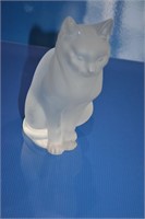 LALIQUE Sitting Cat Figurine Frosted Crystal 8.25H