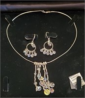 Swarovski Crystal Sterling Silver Necklace Ear Set