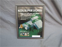Framed Vintage KOOL Super Lights Cigarette Ad.