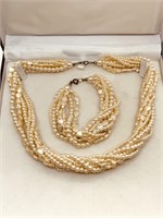 Vintage Pearl Bead Necklace & Bracelet set