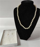 Knotted Pearl Necklace w/ Matching Earrings