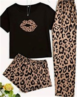 Leopard Print 3 piece Pajamas very soft sz M