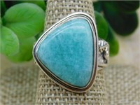 STERLING SILVER AMAZONITE RING SIZE 9 ROCK STONE L