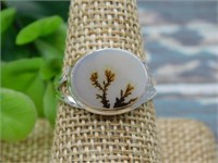 STERLING SILVER PLUME AGATE RING ROCK STONE LAPIDA