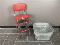 Galvanized Wash Tub & Cosco  Stool/Chair