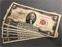 (7) $2.00 Red Seal Bills