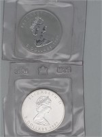 (2) 1989 5 Dollar Canadian Silver Maple Leafs
