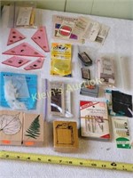 vtg sewing & crafters lot needle, ruber stamps,etc