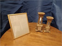 Gold Tone Candle Holders & Photo Frame