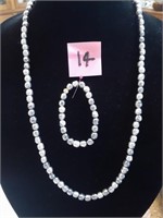 Vtg Baroque Faux Pearls Set, Necklace & Bracelet