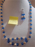 Set Necklace & Drop Earring Blue/Golden, Japan