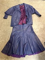 Siksak purple leather skirt and jacket