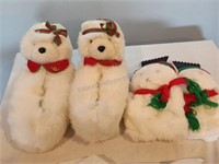 Santa Bear Slippers and Ice Scrapper Mitts
