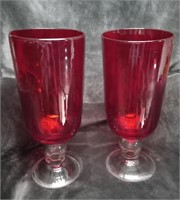 Cranberry Hand Blown Pair of Vintage Vases 12 3/4"