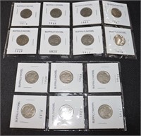 14 Buffalo Nickels; 1918 to 1936
