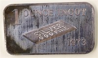 1973 Silver .999 Fine Ingot Bar, 1 Troy Oz;