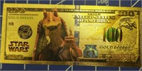 24K gold-plated banknote Star wars jar jar Binks