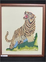 UNIQUE STICHED TIGER FRAMED BY RONITS 1957 27X23