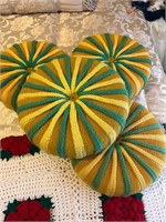 Vintage Green and Yellow crochet pillows mcm