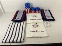 4 Patriotic Kitchen Towels & 3 Candles