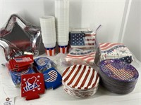 Patriotic Paper Plates, Cups, Napkins, Can Holders