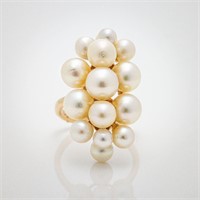 Vintage Ming's 14kt Gold Akoya Pearl Cluster Ring