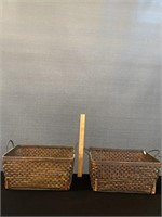 2 Bamboo & Wood Baskets W/ Handles