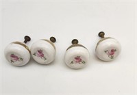 4 Vintage Floral Porcelain Pulls