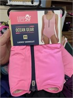 ladies swimsuit pink size medium upf 50