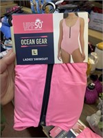 ladies swimsuit pink size large upf 50
