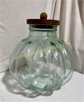 Large Pretty Bubble Jar W/Wood Lid 14" Tall