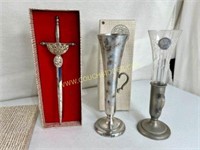 Vintage French Pewter Lot 2 Cups & Letter Opener