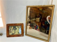 Antique Wood Picture Frame And 18X14" Mirror