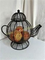 Decorative Wire Teapot With Pretty Crackle Apples