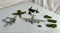 3 Diecast Airplanes & 3 Rubber Military Trucks