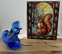 Blue glass squirrel with suncatcher