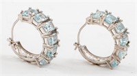 14K White Gold Aquamarine Mini Hoop Earrings