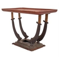 Carved Camphorwood and Cast Iron Side Table